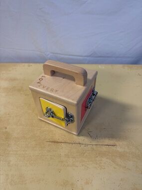 LOVEVERY Wooden Lock Box Toy - Yellow and Pink